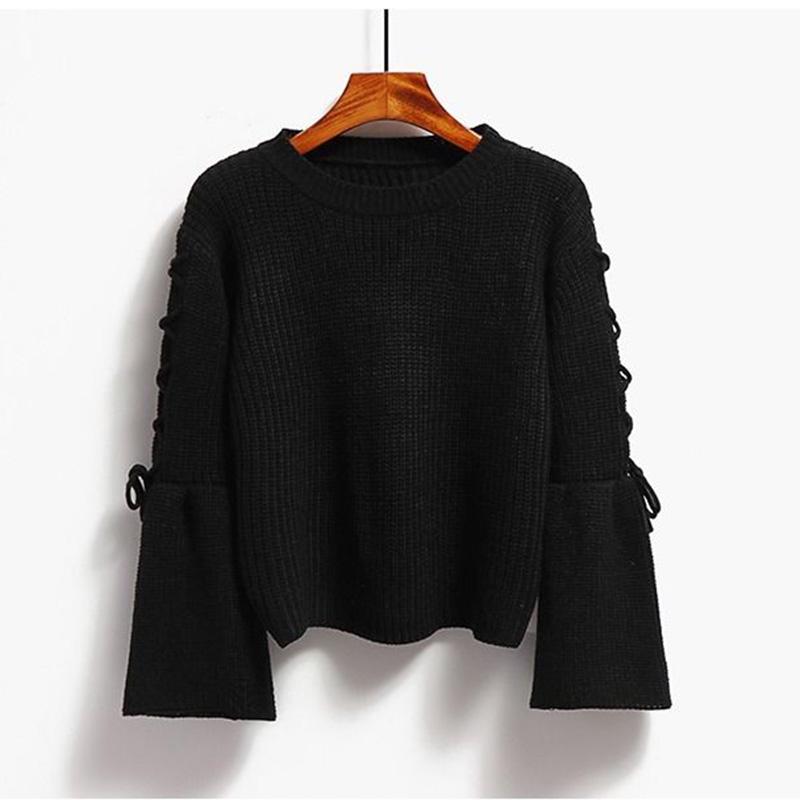 Autumn/winter Flared Sleeve Lace-up Top Bow Long-sleeved Sweater Fashion Casual Coat