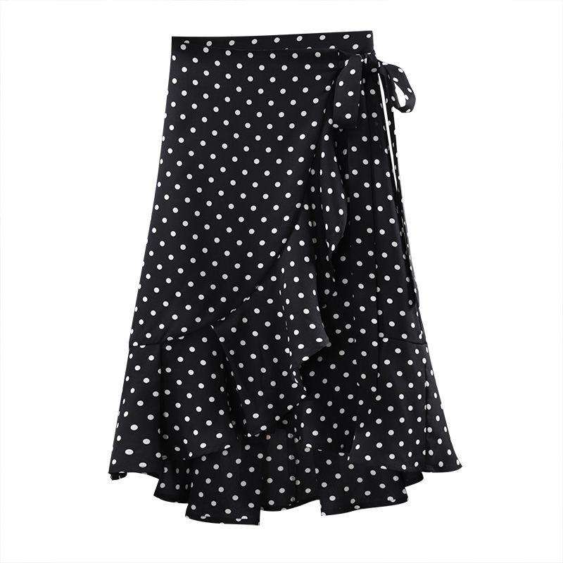 Women's Summer Large Size Wrap Skirt Female Casual Chiffon One-Piece Lace-Up High Waist Irregular Ruffle Loose Polka Dot Skirts