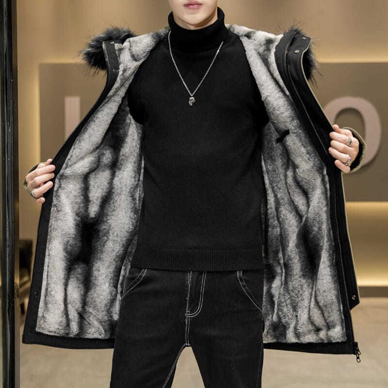 Men's Mid-length Plus Velvet Padded Parker Winter Fashion Trend Cold-proof Cotton Coat