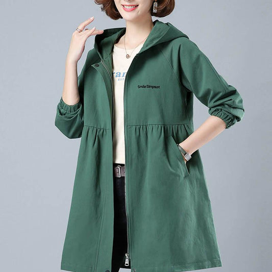 Inner Lining Windbreaker Women Mid-length Autumn and Winter Loose Coat Large Size Hooded Jacket