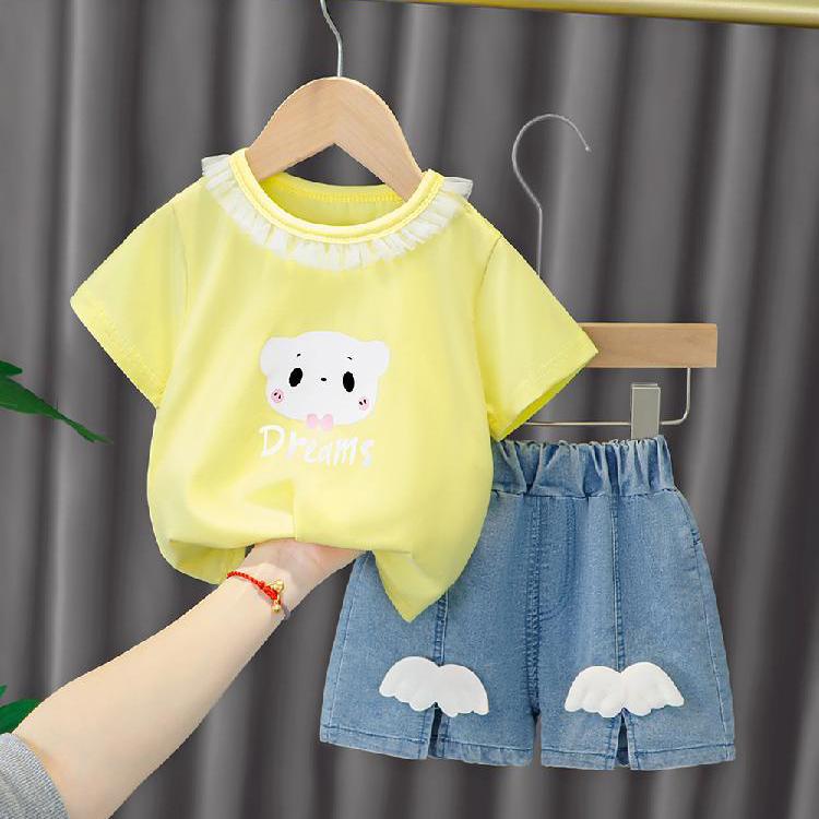 2PCS Children Clothing Set Spring Summer Baby Girls and Boys Suits Printing Short Sleeve Wing Tops + Pants Clothing Set for Girl and Boy