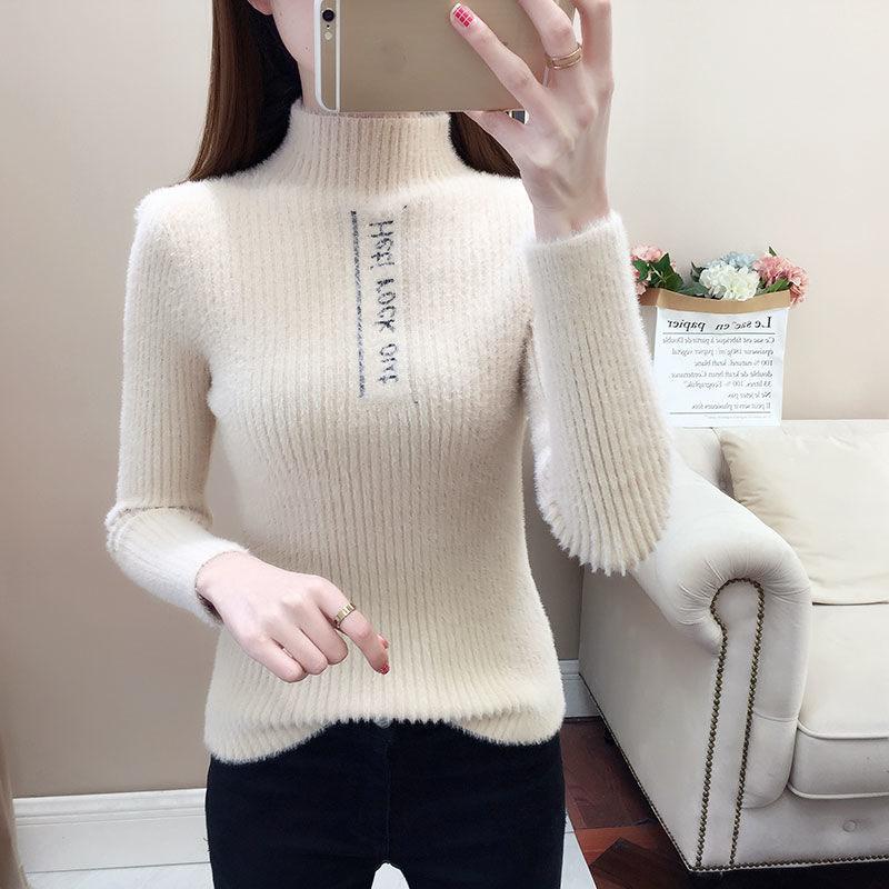 Autumn and Winter Mohair Knitted Sweater Thick Solid Color Slim Top Slim Sexy Female Bottoming Shirt