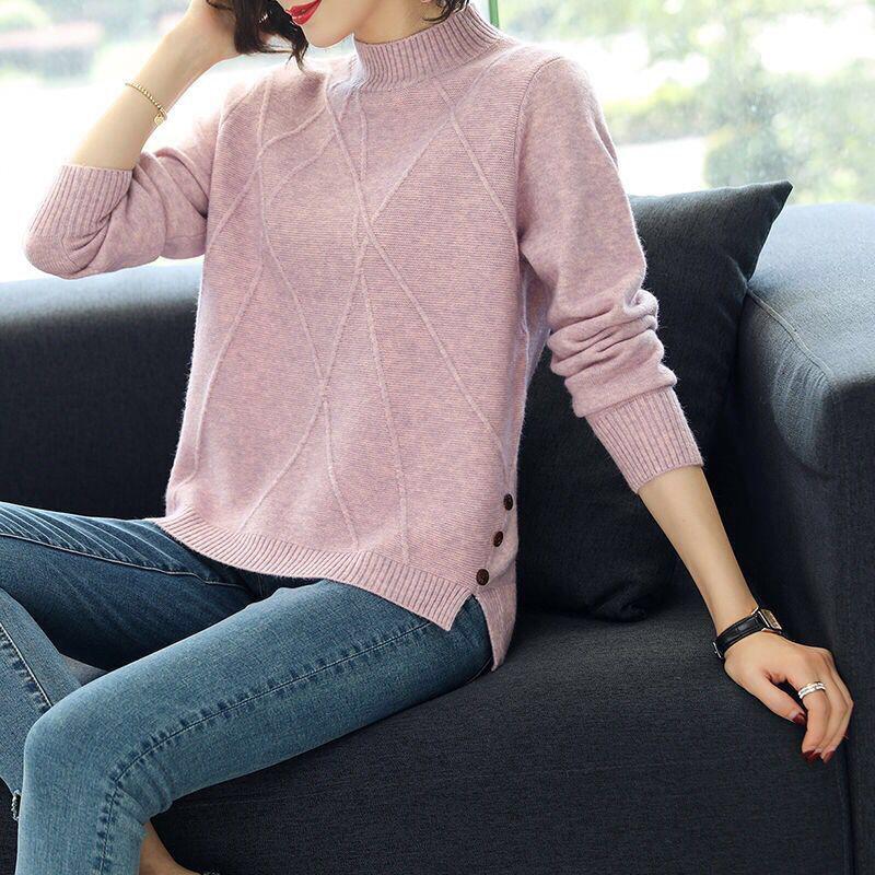 Short Half Turtleneck Sweater Women Autumn and Winter Loose All-match Knitted Bottoming Shirt Temperament Warm Top