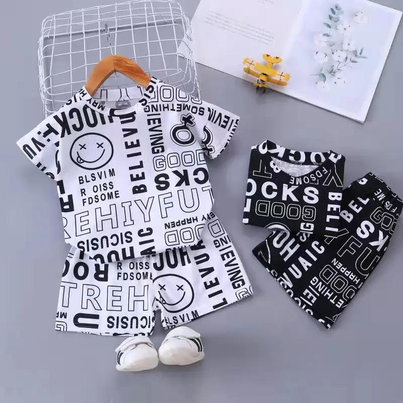 Boys' Summer Clothes Casual Handsome Boys' Short-sleeved Cover Children's Summer Baby Letter Two-piece Suit