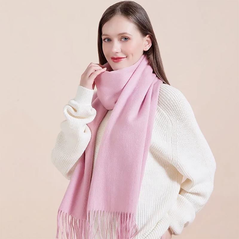 Wool Scarf Women's Winter Warm All-match High-end Thick Cashmere Shawl Solid Color Bib