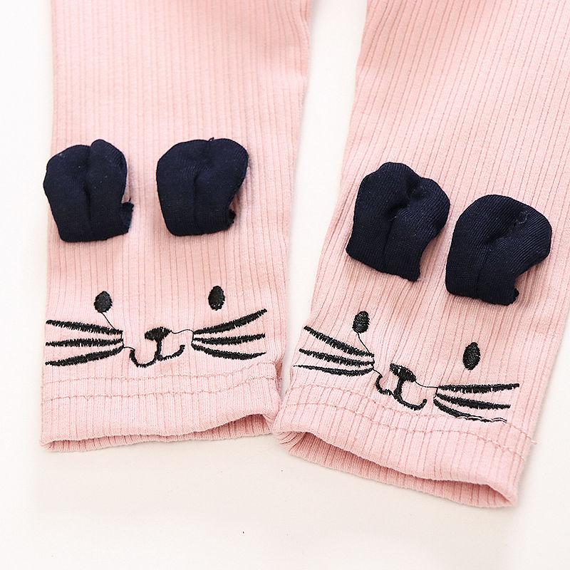 Girls' Leggings Children's Spring and Autumn Thin Ear Cat Korean Cropped Trousers Stretch Pants Baby Outer Wear and Inner Wear