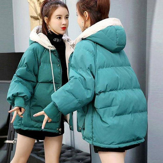 Women's Winter Solid Color Hooded Cotton Coats Large Size Loose Thickened Short Wadded Jackets