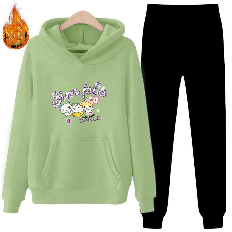 Cartoon Printed Long-sleeved Hooded Sweater Two-piece Loose Women's Hoodie + Casual Sweatpants Women's Casual Warm Suit