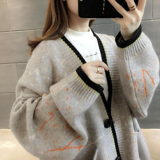 Autumn and Winter Loose Casual Sweater Cardigan Knitted Simple Coat Fashionable Women's Top