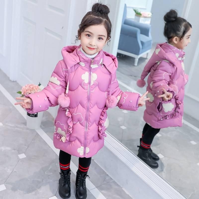 Children Winter Down Cotton Jacket Fashion Girl Clothing Kids Parka Fur Hooded Snowsuit Outerwear