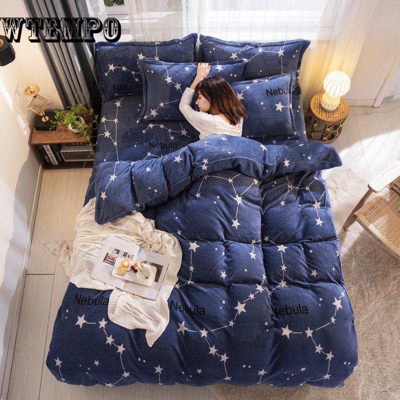 New 4pcs Crystal Flannel Bedding Set Winter Warm Fleece Duvet Cover Set Bed Sheet Bed Linen