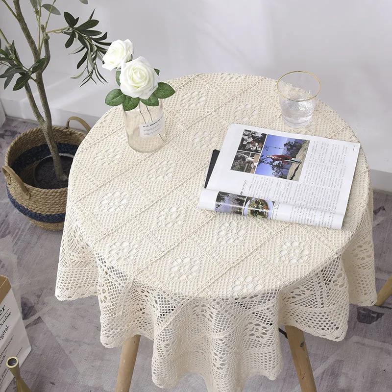 Retro Pastoral Hollow Lace Round Tablecloth Rectangular Handmade Crochet Coffee Table Woven Cover Towel Tablecloth