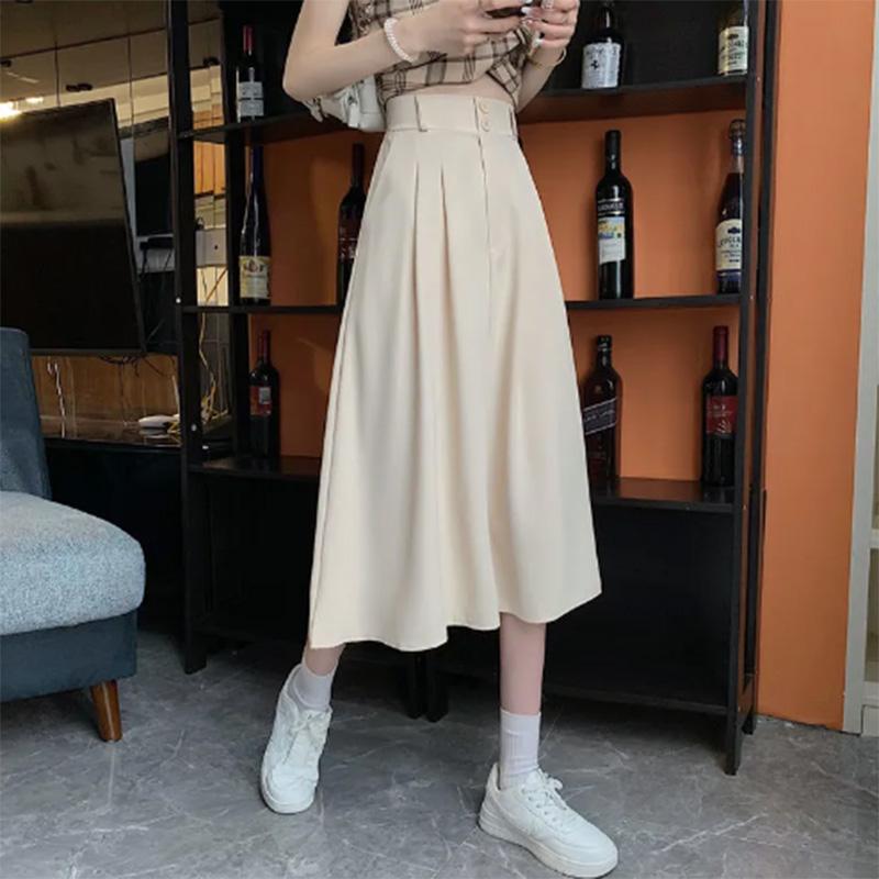 Korean Version of Spring Clothing Solid Color Fashion Two Button Design High Waist Slim Skirt A-line Midi Skirt Women's Trend