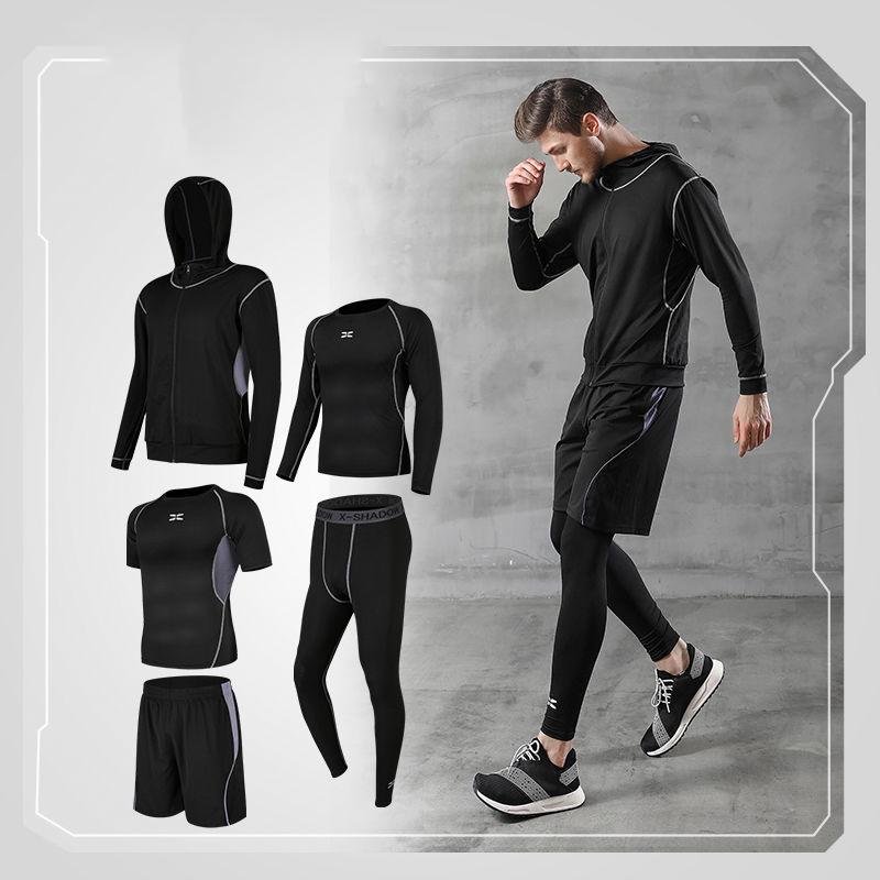 Sportswear Man Compression Sport Suits Hooded Reflective Tracksuits Sports Training Fitness Clothes