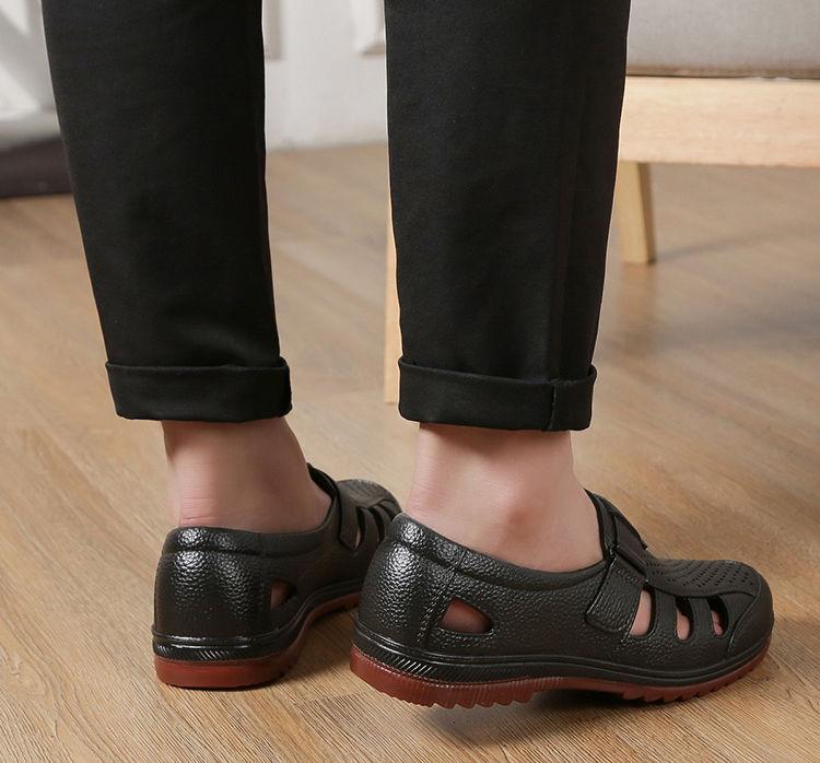 Shoes Men's Hollow Breathable Hole Shoes Casual Soft Sole Sandals Men's Non-slip Leather Fabric Soft Sole Sandals Men's Leather Shoes