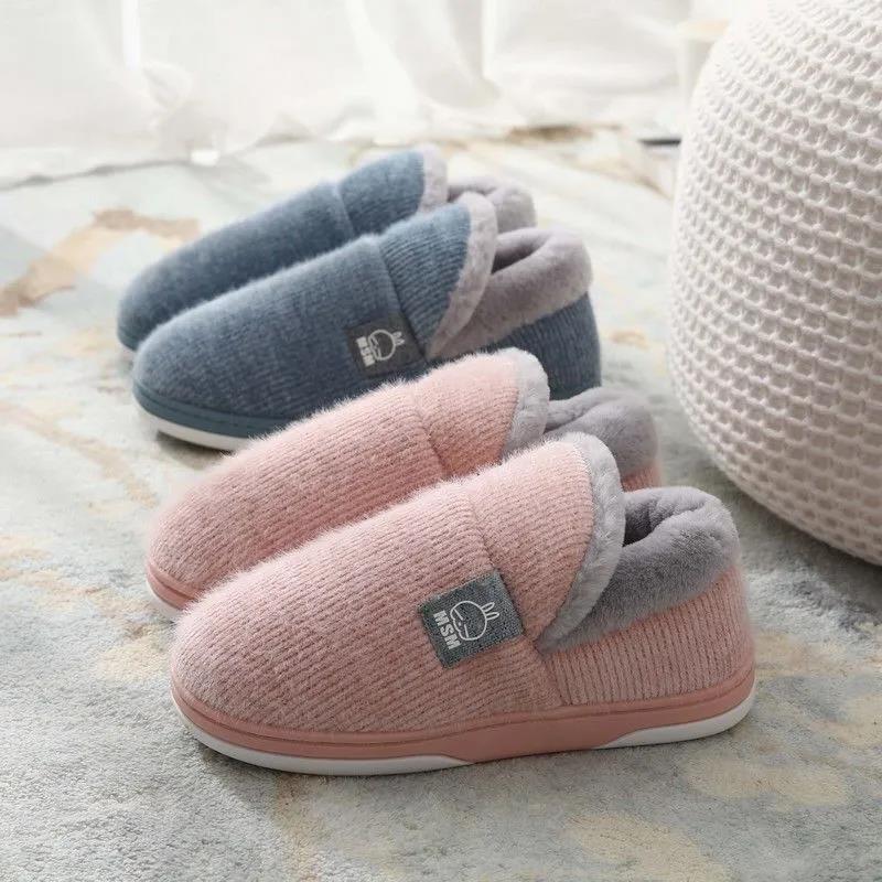 Bag Heel Cotton Shoes with Rabbit Ears TPR Two-tone Bottom Plush Slippers