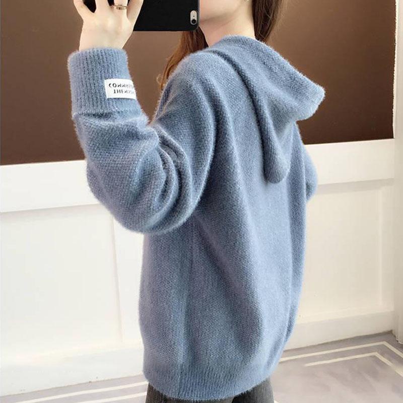 Autumn  Winter Thickened Warm Imitation Mink Fleece Sweater Women Mohair Sweater Long-sleeved Knitted Pullover Coat Outwear