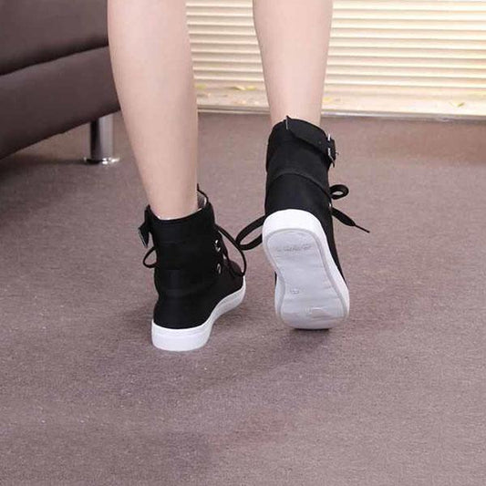 Women's Spring and Autumn High-top Canvas Shoes Solid Color Non Slip Short Boots Flat Martin Boots Casual Single Ankle Boots