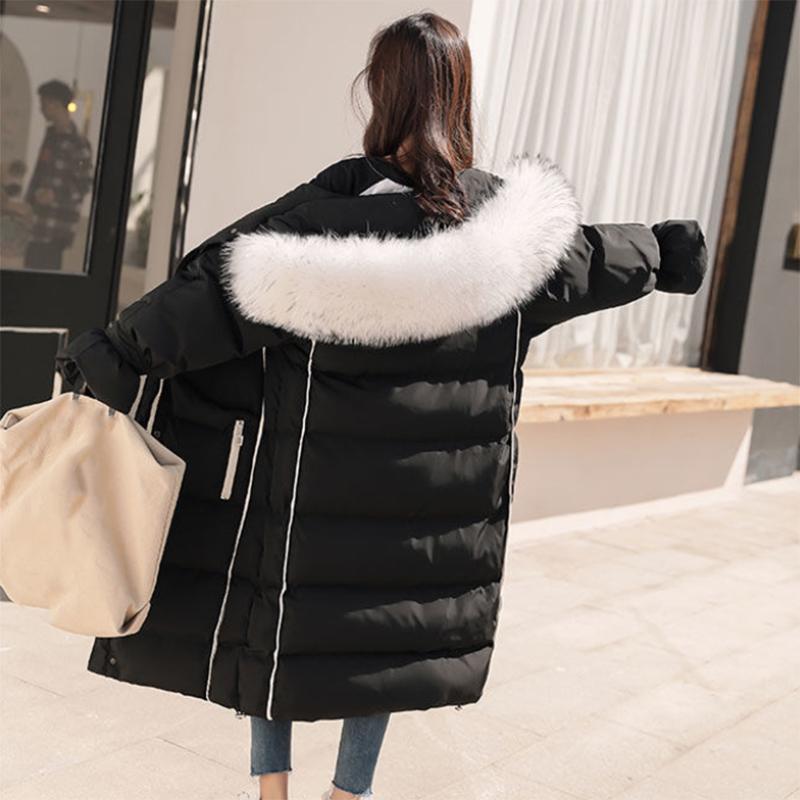 Women's Mid-length Down Jacket Winter Korean Loose Cotton Clothes Casual Hooded Padded Jacket Quilted Jacket