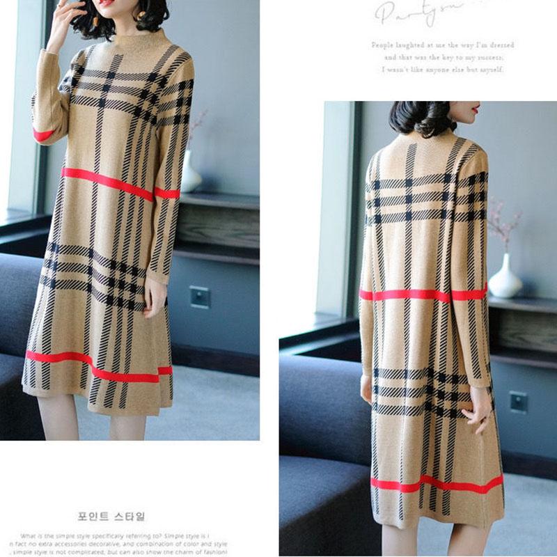 Autumn and Winter Light Luxury High-end Dresses Ladies Temperament Casual Knitted Bottoming Skirt Simple Middle-aged Women Sweater Dress