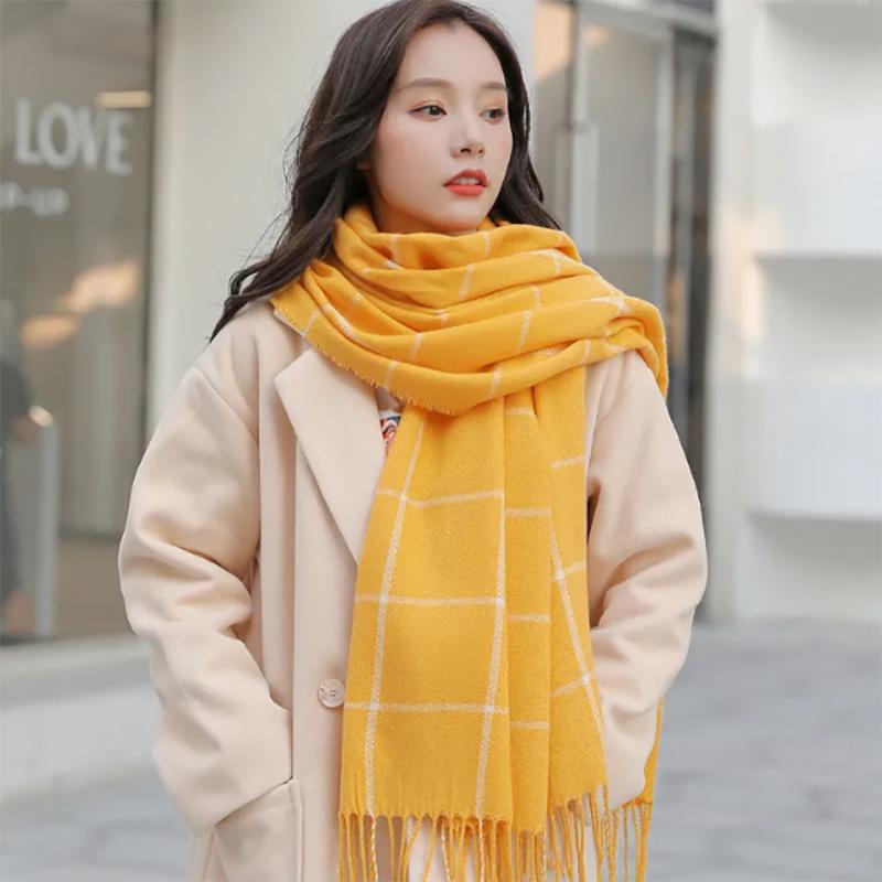 Korean Woolen Scarf Women Winter Thickened Japanese Scarf Wild Warm Plaid Shawl Dual-use Ladies