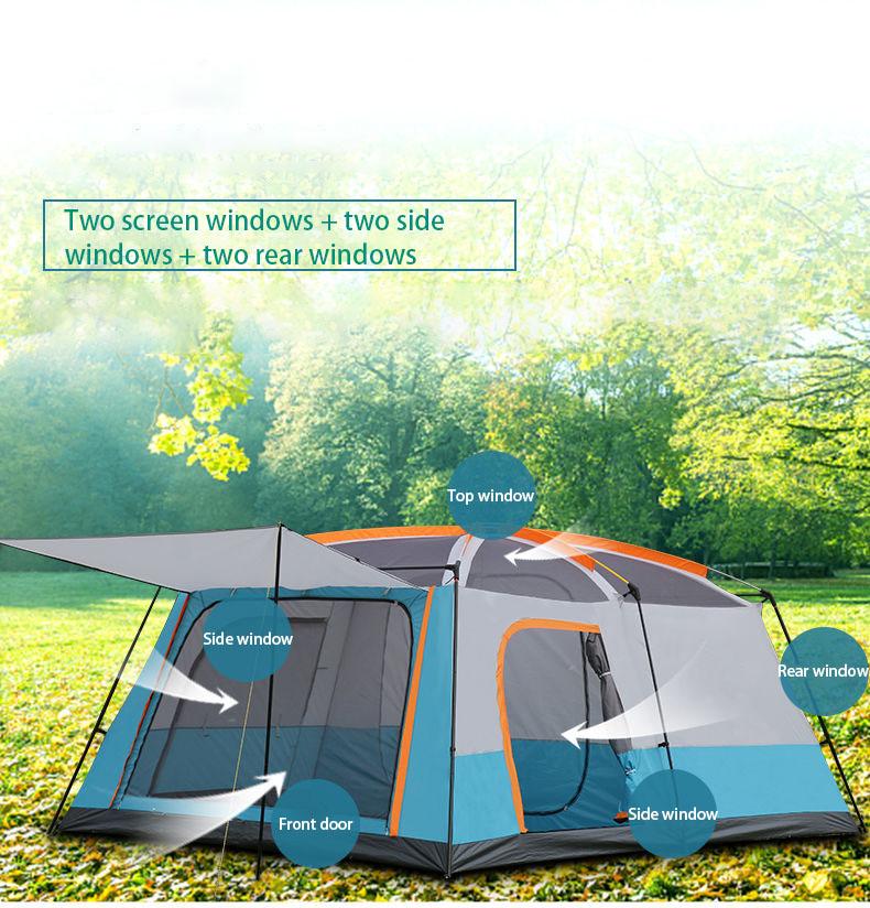 Outdoor Tent Two Rooms and One Living Room 4 To 6 People Thick Rainstorm Camping Tent