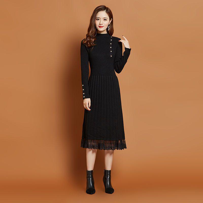 Long knit shirt over the waist waist long sleeve round neck sweater bottom skirt  women's clothing