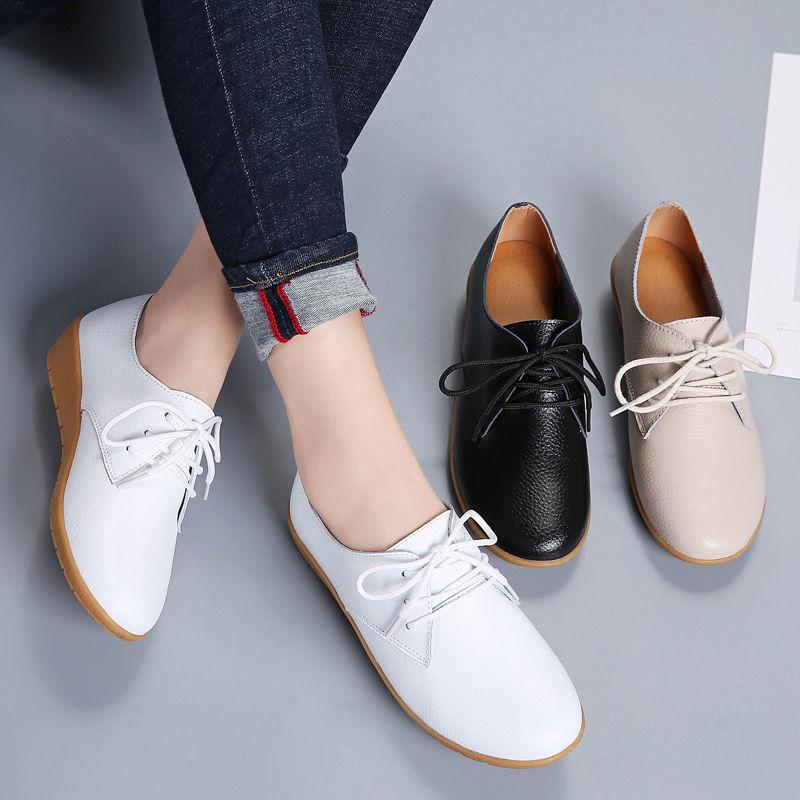 Flat Bottom White Shoes with Round Toe Non-slip All-match Women's Shoes Soft Soles Faux Leather White Shoes Light and All-match