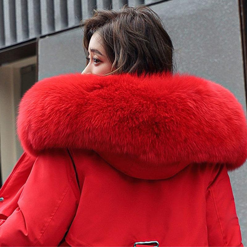 Winter Women's Cotton-padded Jacket Mid-length Large Fur Collar Plus Fleece Down Padded Jacket Padded Coat