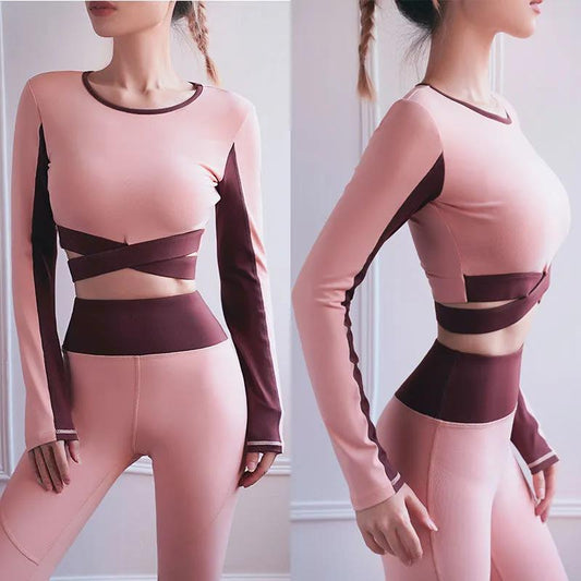 Seamless Women Yoga Set Workout Sportswear Gym Clothing Fitness Long Sleeve Crop Top High Waist Leggings Sports Suits