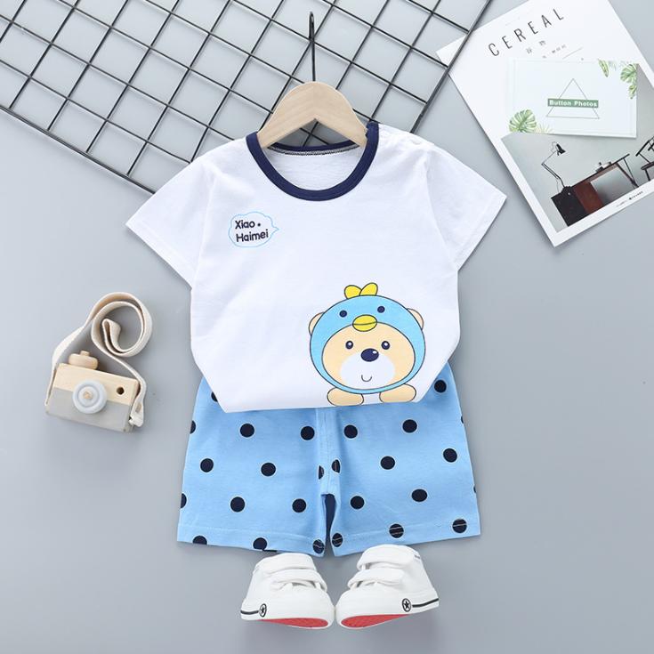 Children's Short Sleeve Suit Korean Style Boys and Girls Set Printing T-shirt + Shorts Two Piece Set