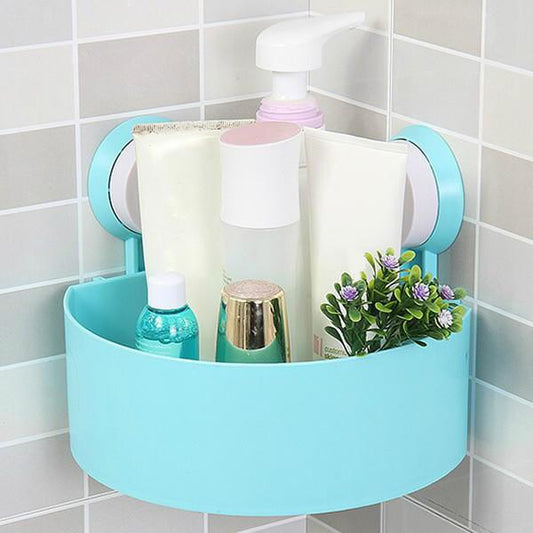 Plastic Suction Cup Bathroom Corner Storage Rack Shower Shelf Kitchen Collecting Basket