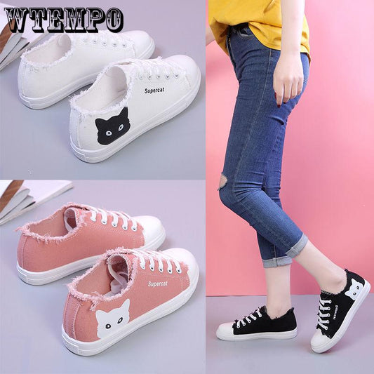 Canvas Shoes Casual Students Wild Thick Small White Kitty Shoes