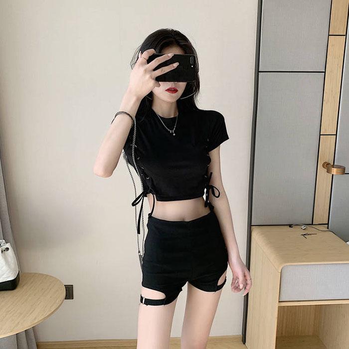 S-XL Summer Women Black High Waist Leg Loop Shorts Student Sexy Anti-light Thin Mini Pants