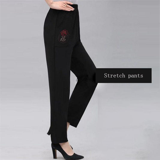 Middle-aged and Elderly Spring and Autumn Women's Pants Grandma High-waist Loose Straight-leg Pants Large Size Pants for The Elderly