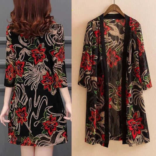 1PCS SPring and Summer Chiffon Cardigan Women's Coat Sun Protection Loose Print Shawl Plus Size M-XXXXXL