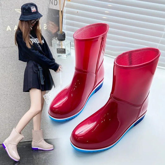 Short Rain Boots Women's Water Shoes Rain Boots Rubber Boots Spring and Autumn Waterproof Boots Non-slip Rubber Shoes