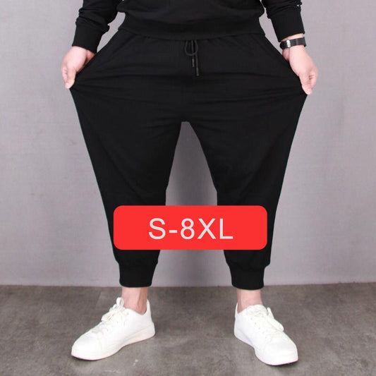 Plus Fat Plus Size Men's Sports Pants Loose Casual Stretch Thin 9-point Pants