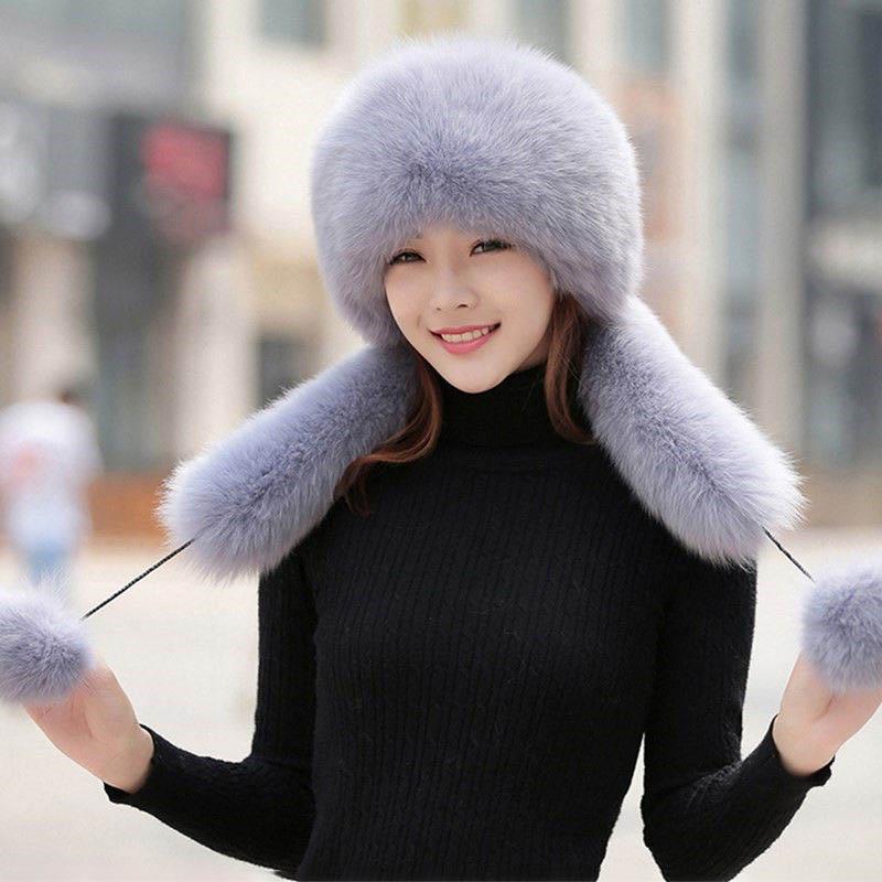 Hat Women Winter Faux Fur Fox Fur Hat Thick Warm Russian Snow Cap