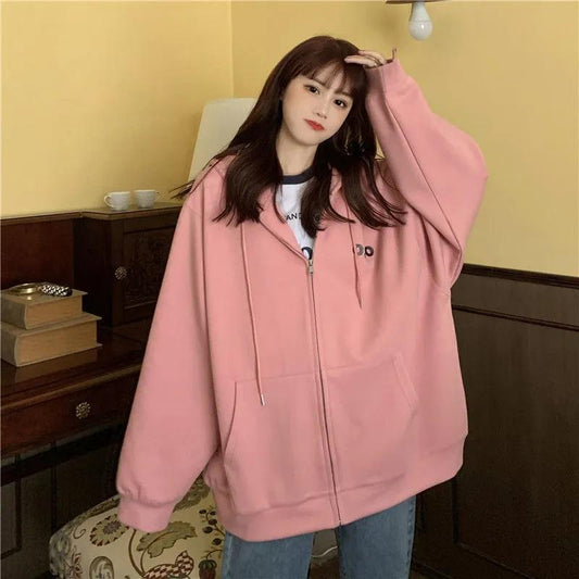 Autumn Sweater Student Cute Hooded Cardigan Sweater Female Ins Plus Velvet Thick Zipper Jacket Long Sleeve Cardigans for Women