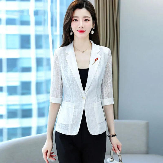 Women's Spring and Summer Style Casual Short White Sun Protection Clothing Jacket with A Thin Lace Suit