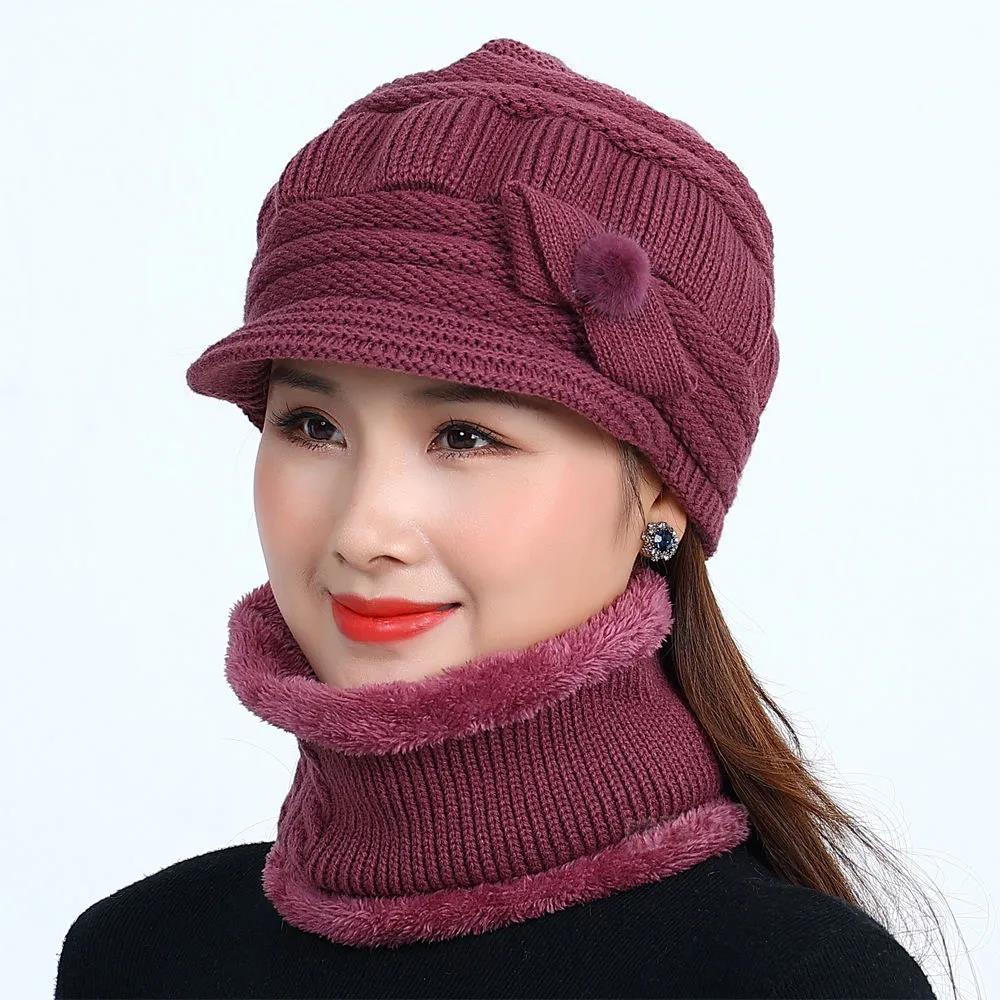 Women's Winter One-piece Hat Cycling Windproof Warm Hat Bib Integrated Plus Velvet Thick Knitted Woolen Hat