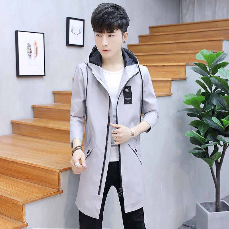 Windbreaker Men's Clothes Spring and Autumn Jacket Woolen Coat Medium and Long Section Large Size Handsome  Jacket Men's Long Thin