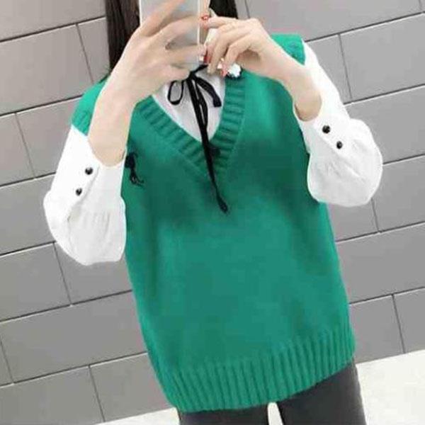 Spring and Autumn Fashion Knitted Vest Vest Loose Waistcoat Outer Sweater Coat Bottoming Shirt