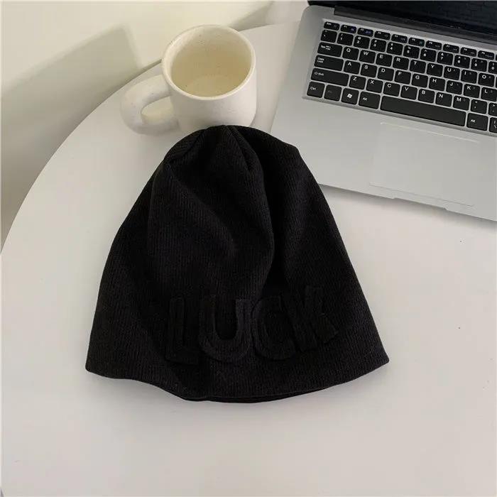 Winter Fashion Knitted Letter Hat Women's Ear Protection Toe Cap with Big Head Circumference Plus Fleece Knitted Hat