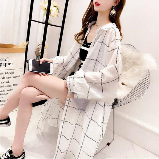 Mid-length Loose Plaid Shirt Women's Long-sleeved Sun Protection Clothing Long Shirt Women's Loose Casual Sun Protection Shirt