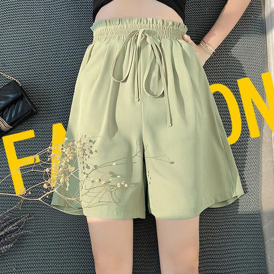 Women's Wide-leg Pants High Waist Loose and Thin Casual Five-point Shorts All-match Straight-leg Pants Loose Women's Shorts Elastic Waist