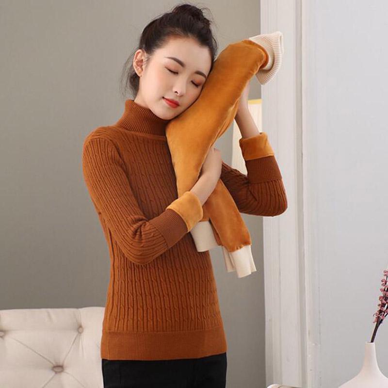 Warm Short Sweater Autumn and Winter High Collar Plus Velvet Thick Sweater Female Large Size