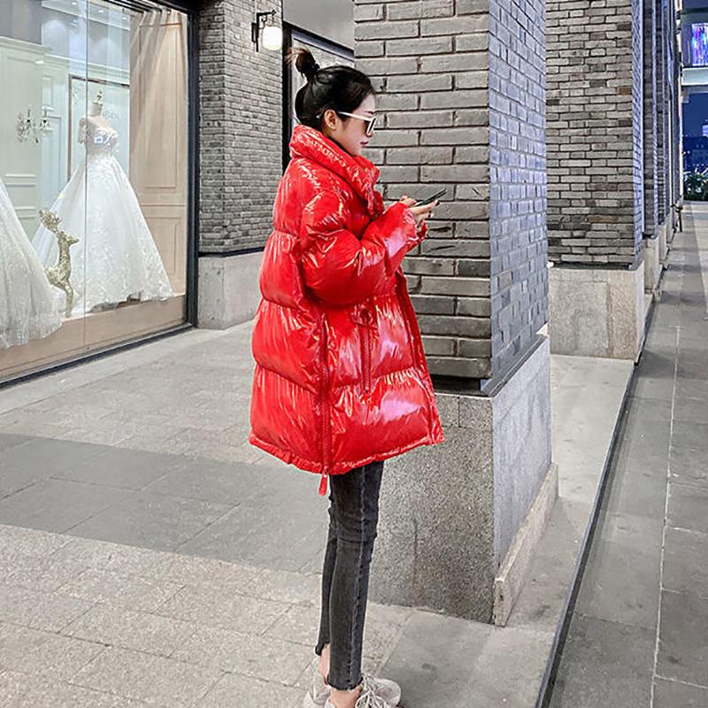 Glossy Student Women's Cotton-padded Jacket Cotton Clothes Loose Thick Winter Jacket for Women Mid-length Female Jacket Coat