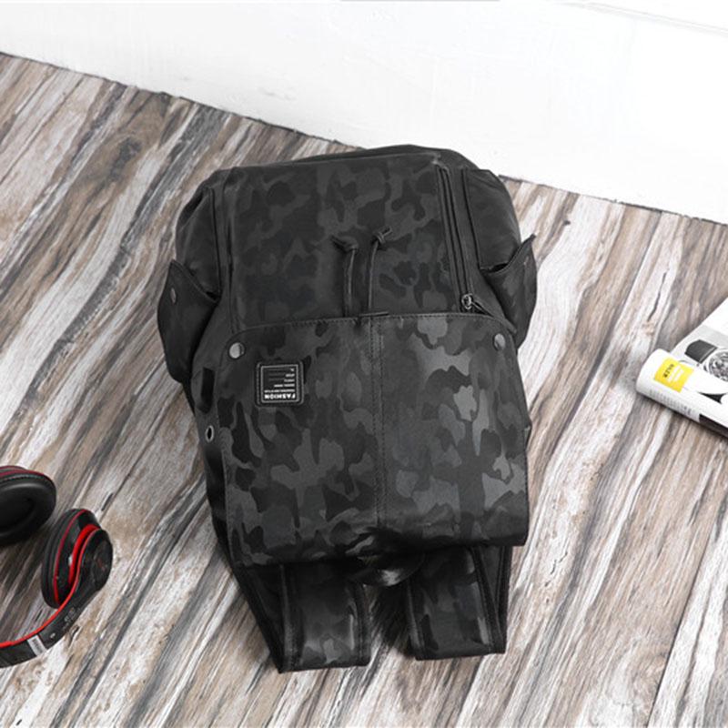 Camouflage genuine leather Men backpack  Travel computer laptop Shoulders Bag with USB charging port